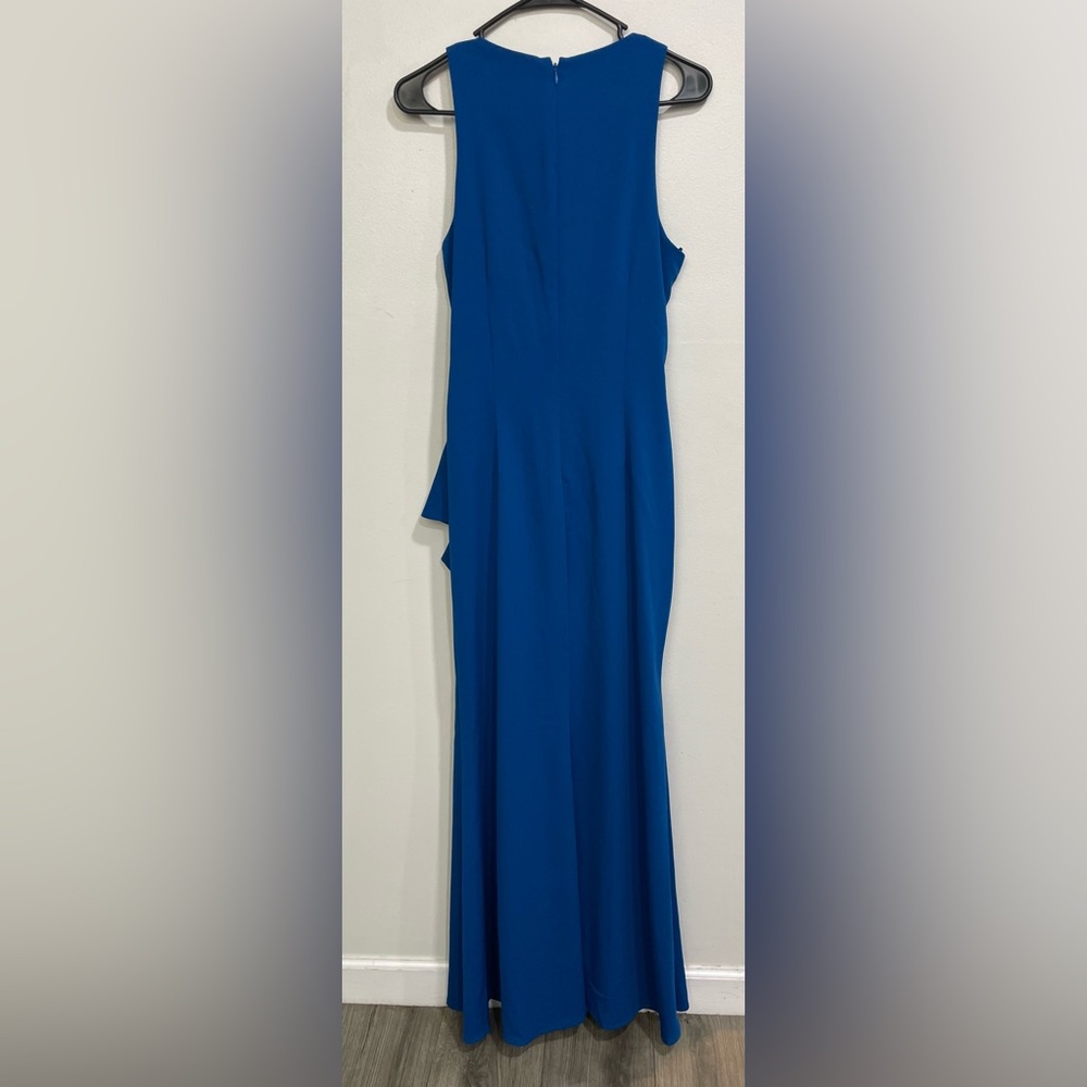 Carmen Marc Valvo Infusion Maxi Formal Sleek Evening Gown Cobalt Blue NWT SZ 8 - Picture 2 of 16